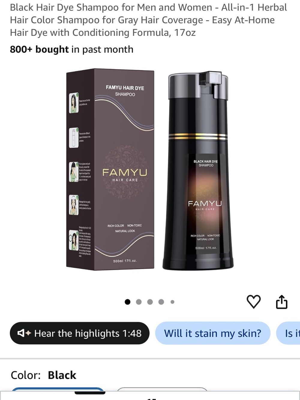 Black Hair Dye Shampoo for Men - Conditioning Color Treatment